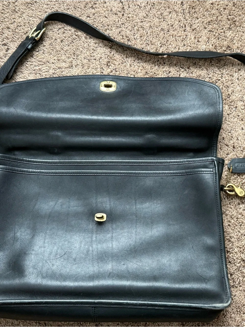 Black Leather Men's Briefcase with Gold Hardware